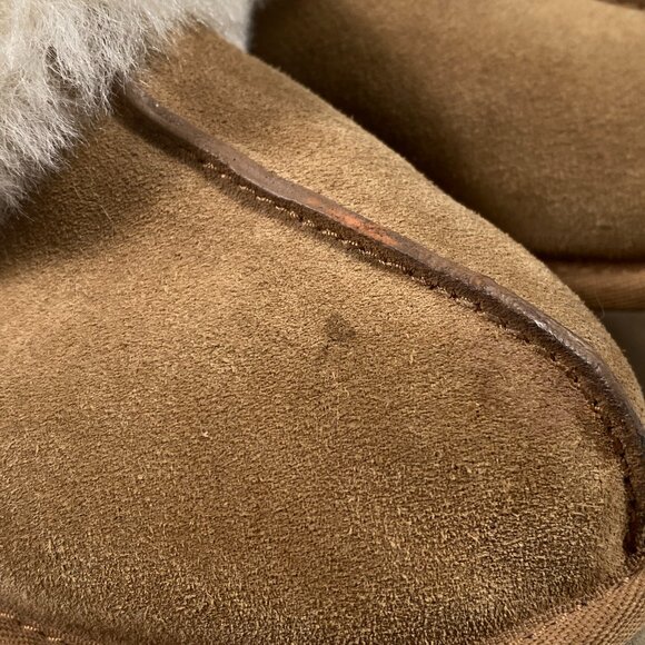 UGG Tan Moccasins with Cream Fur Trim - Picture 2 of 7